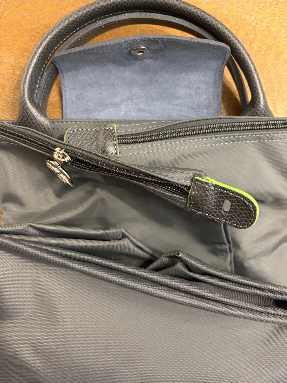Longchamp Gray Nylon Le Pliage Small Tote with Top Handles